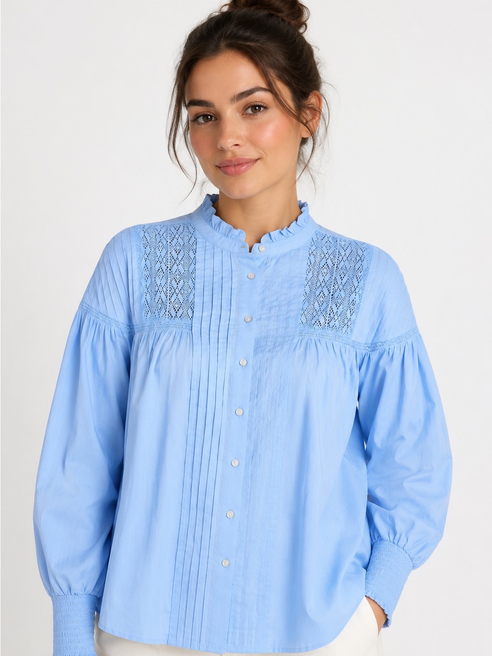 Terra & Sky Women'sLace Inset Blouse with Long Sleeves, Sizes 0X(14W)
